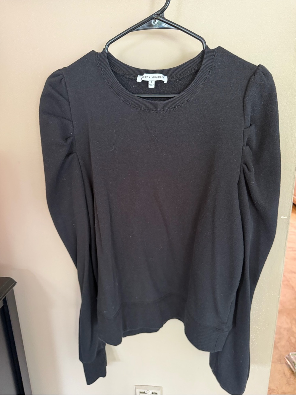 Rebecca Minkoff Black Puff-Sleeve Crewneck Sweatshirt, worn once